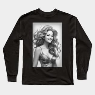 Black and White Beautiful Mermaid Long Sleeve T-Shirt